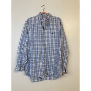 Brooks Brothers Mens Regular Fit Plaid Button Down Shirt M Blue White Cotton